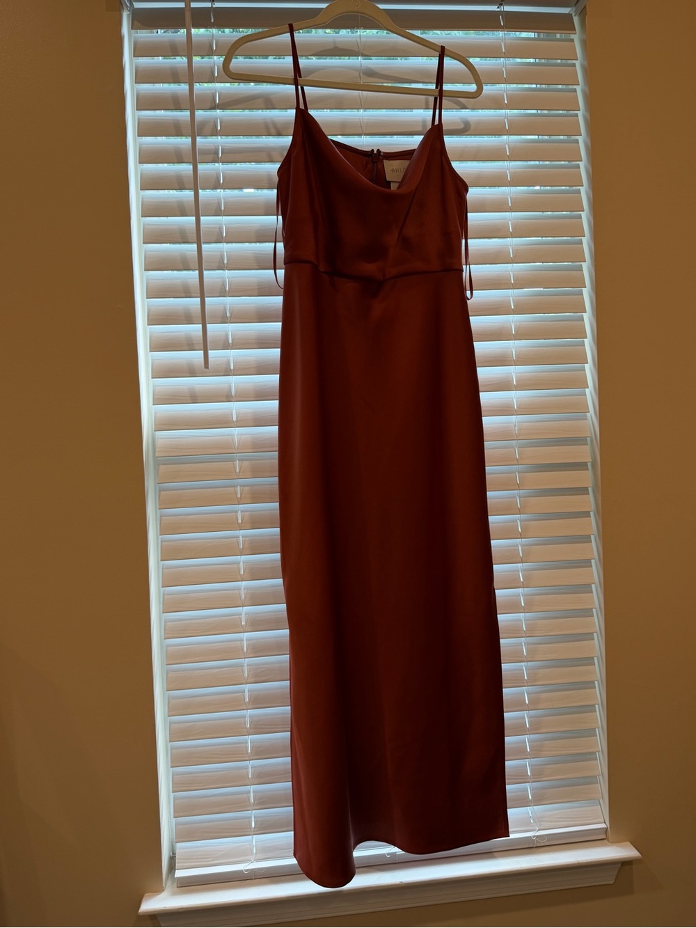 BHLDN Rust Maxi Slip Dress with Spaghetti Straps